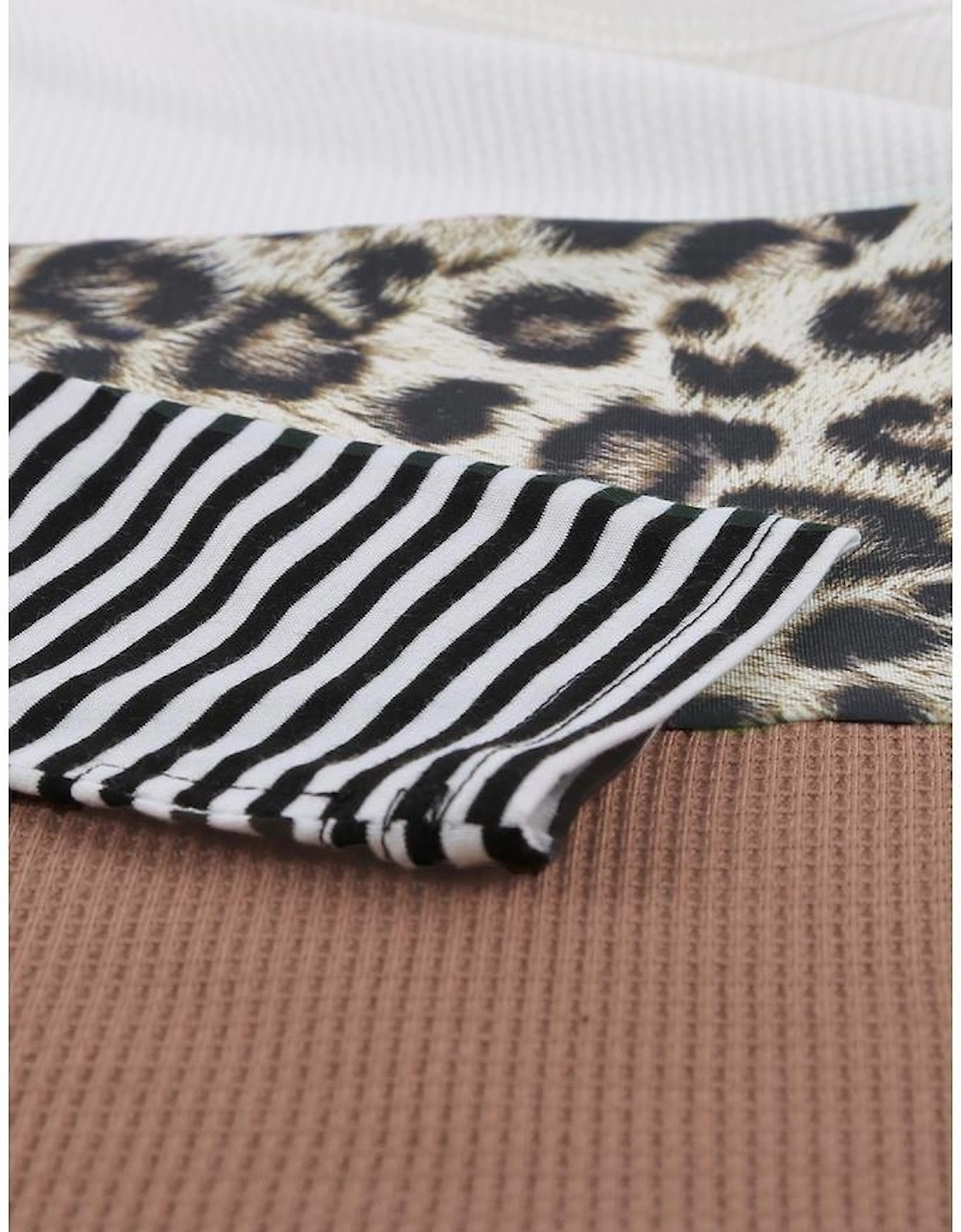 Brown Stripes Leopard Splicing Colorblock Long Sleeve Top
