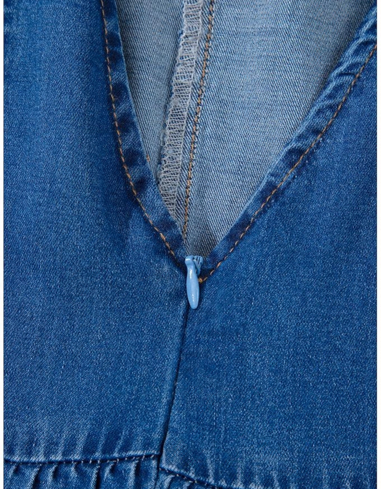 Sail Blue Square Neck Bowknot A-line Sleeveless Denim Dress