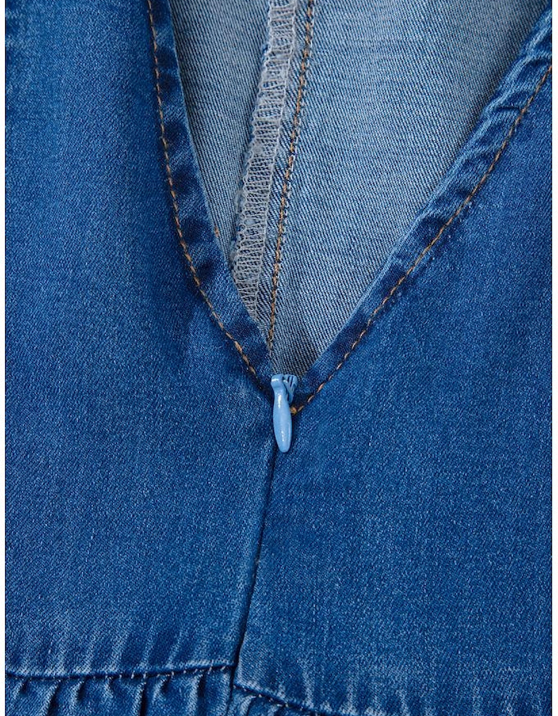 Sail Blue Square Neck Bowknot A-line Sleeveless Denim Dress