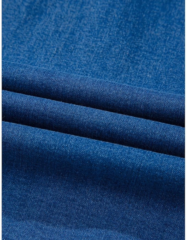 Sail Blue Square Neck Bowknot A-line Sleeveless Denim Dress