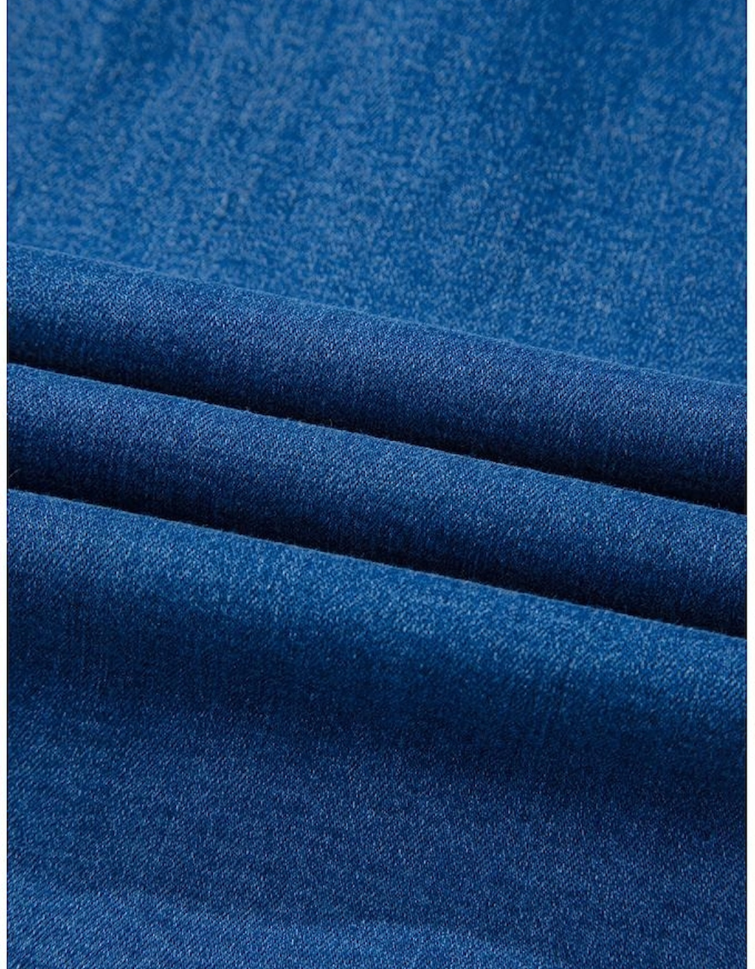 Sail Blue Square Neck Bowknot A-line Sleeveless Denim Dress