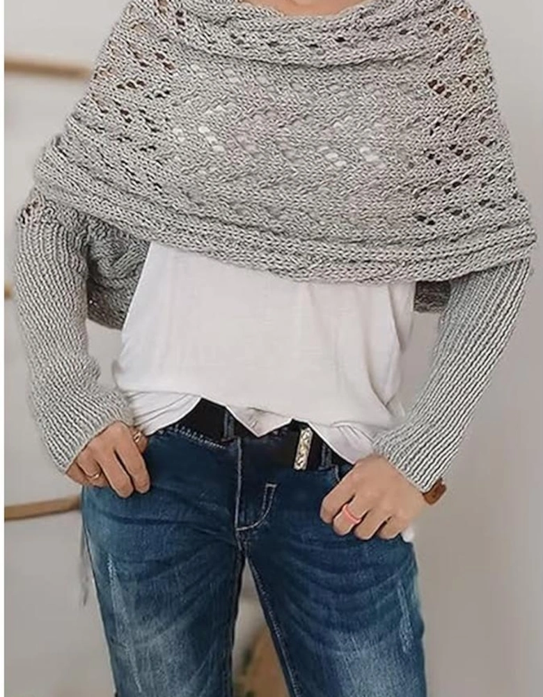 Azura Exchange Gray Cross Detail Hollowed Knit Scarf with Sleeves