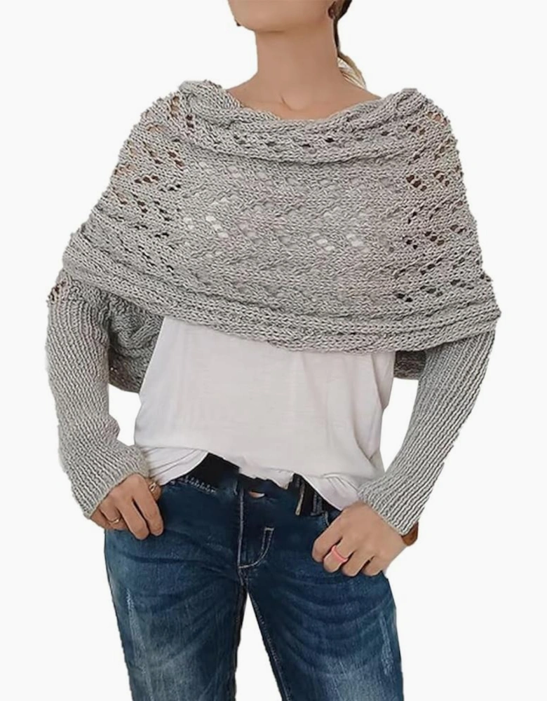 Azura Exchange Gray Cross Detail Hollowed Knit Scarf with Sleeves