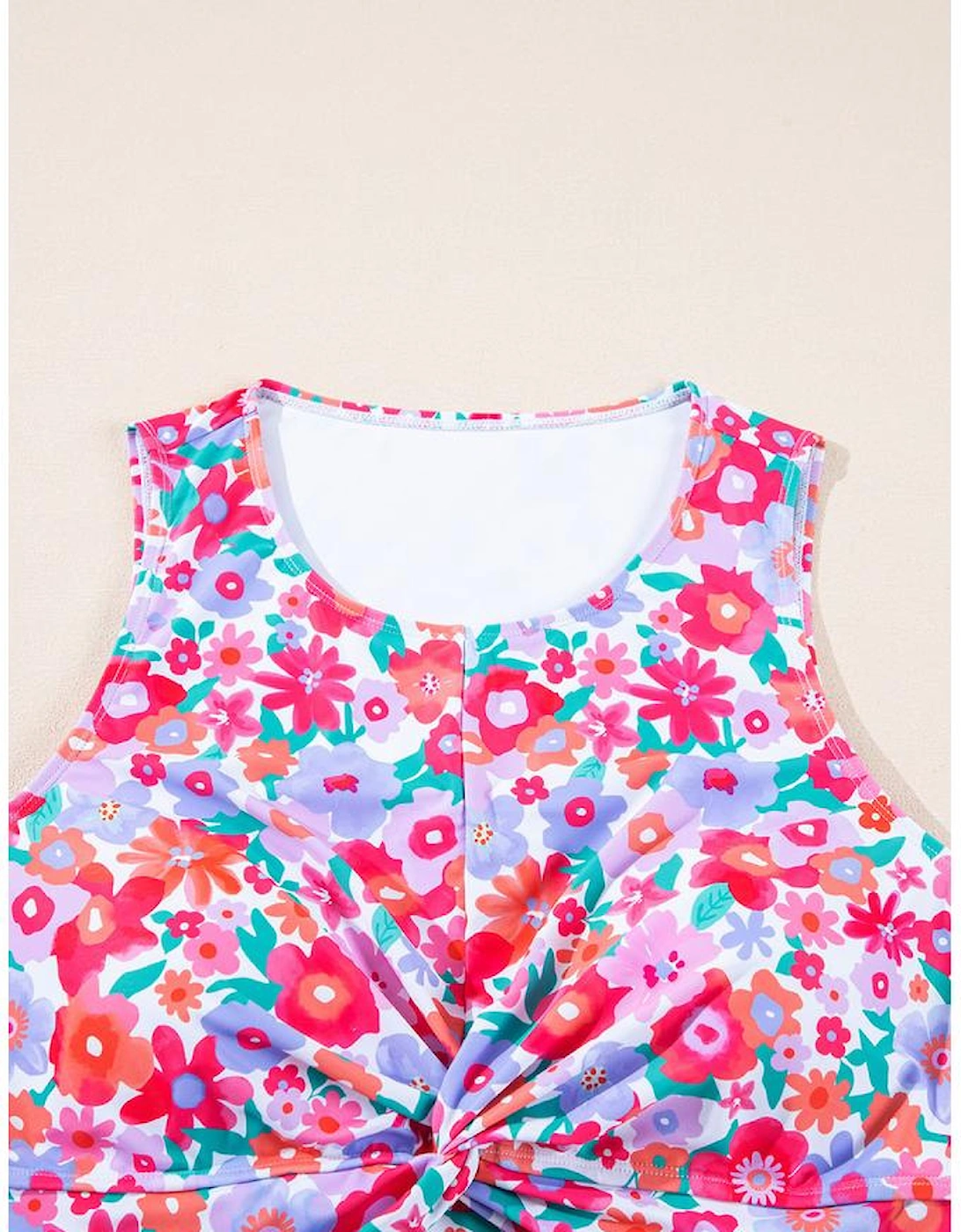 Rose Plus Size Floral Print Twisted High Waist Bikini Set