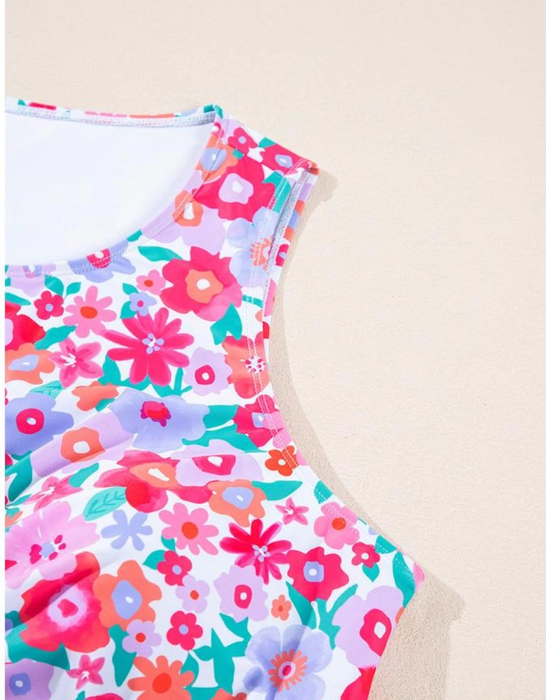 Rose Plus Size Floral Print Twisted High Waist Bikini Set