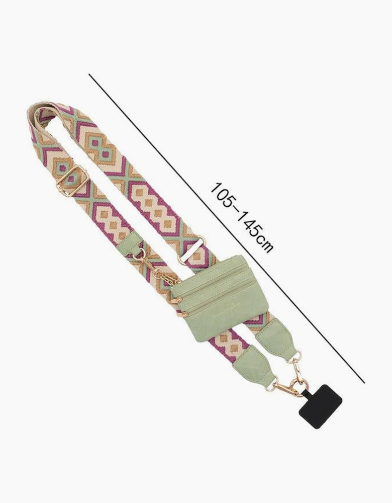 Sea Green Geometric Printed Phone Strap And Detachable Zipped Pouch