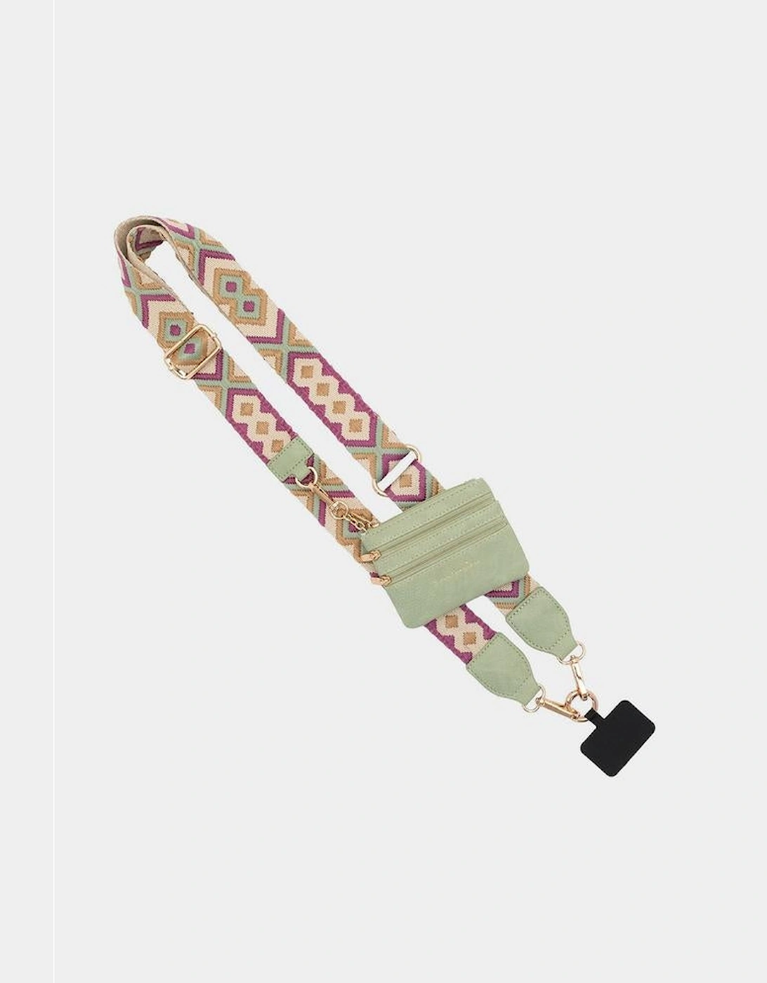 Sea Green Geometric Printed Phone Strap And Detachable Zipped Pouch