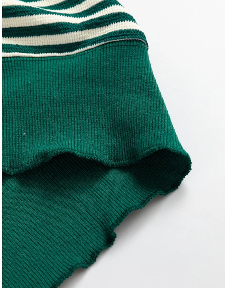 Green Stripe Loose Drop Shoulder Long Sleeve Top