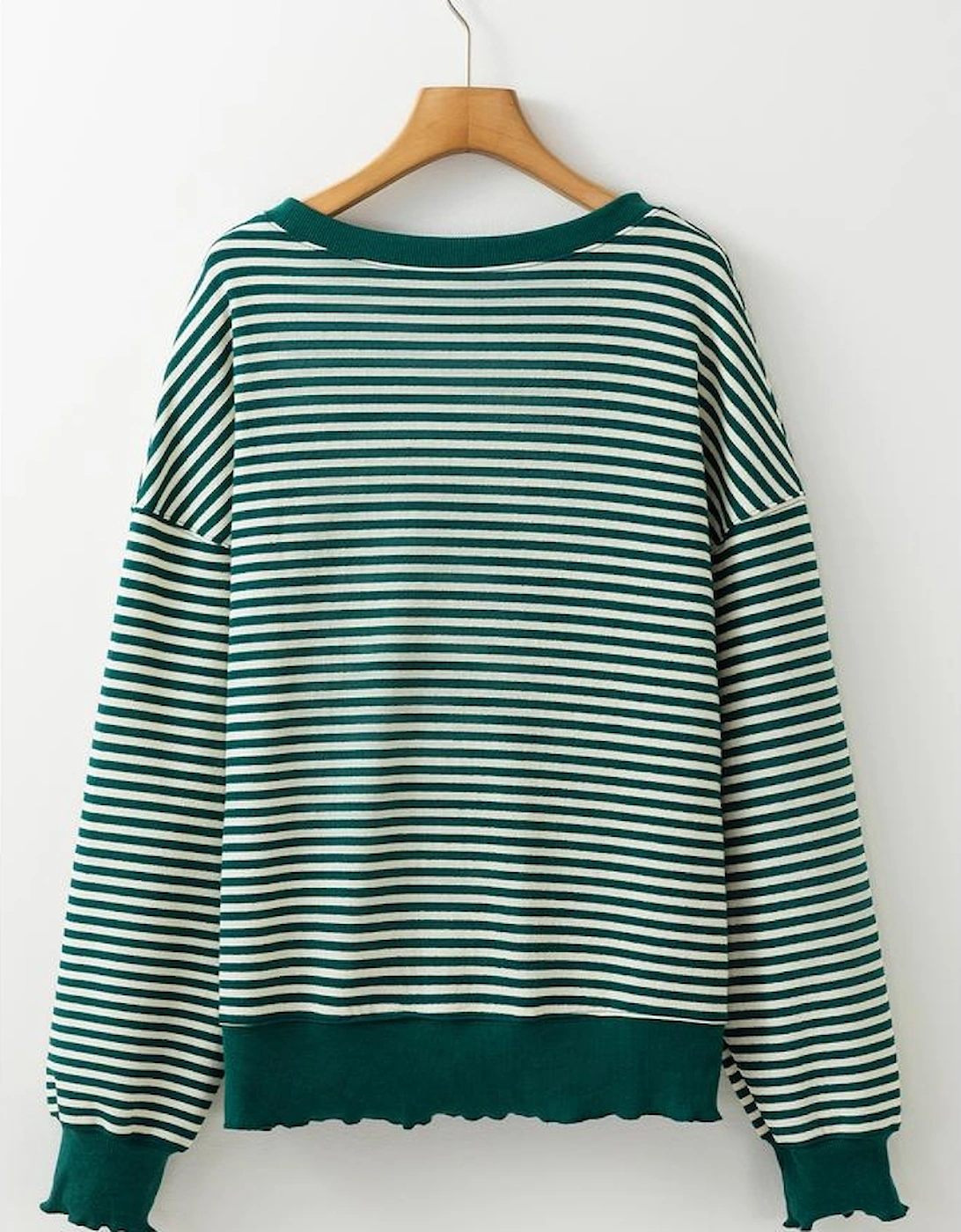 Green Stripe Turkey Pattern Drop Shoulder Pullover Top, 6 of 5