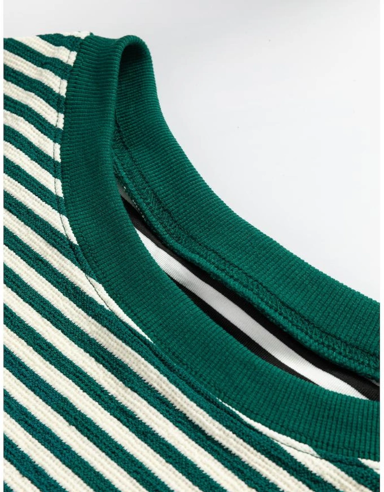 Green Stripe Loose Drop Shoulder Long Sleeve Top