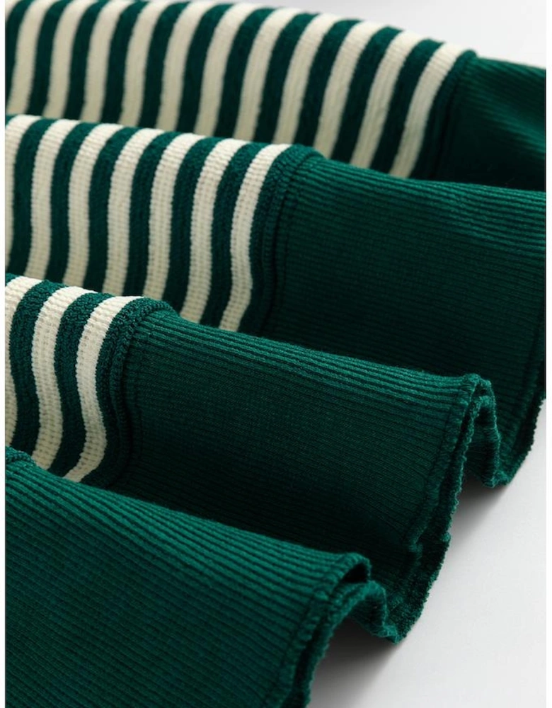 Green Stripe Loose Drop Shoulder Long Sleeve Top