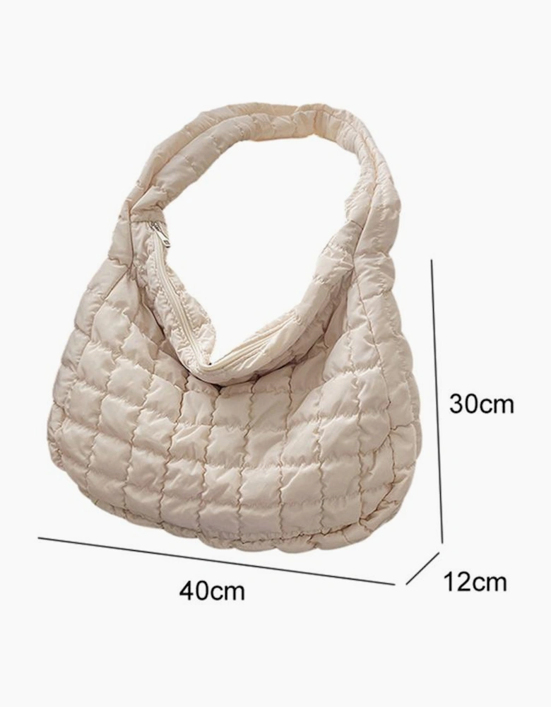 White Quilted Zipper Large Shoulder Bag