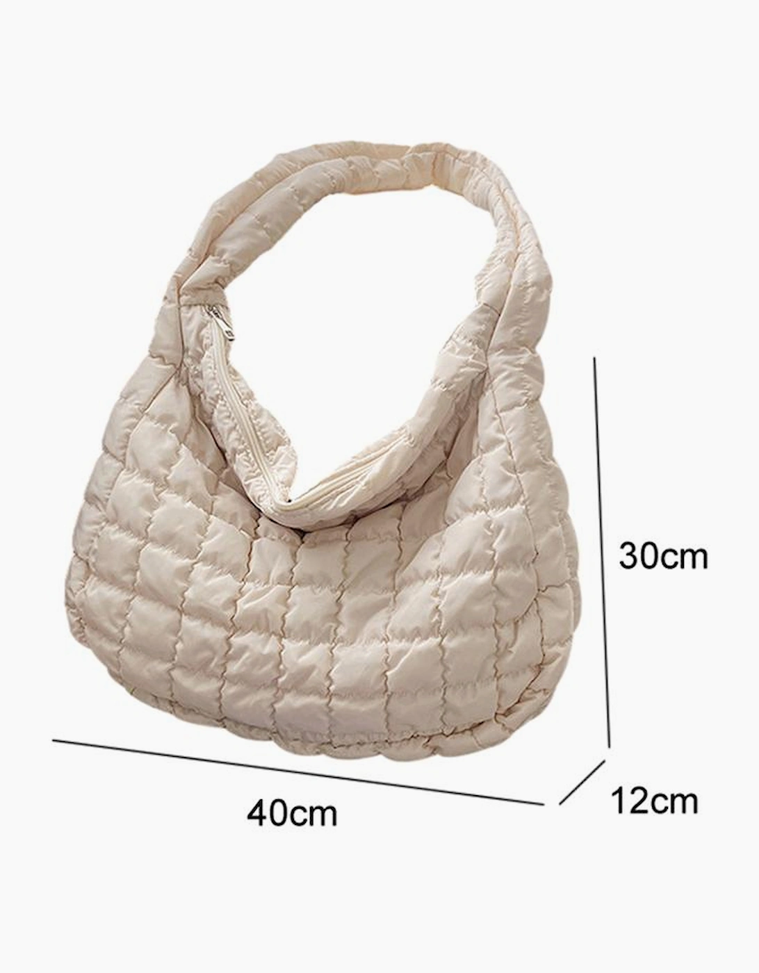 White Quilted Zipper Large Shoulder Bag, 7 of 6
