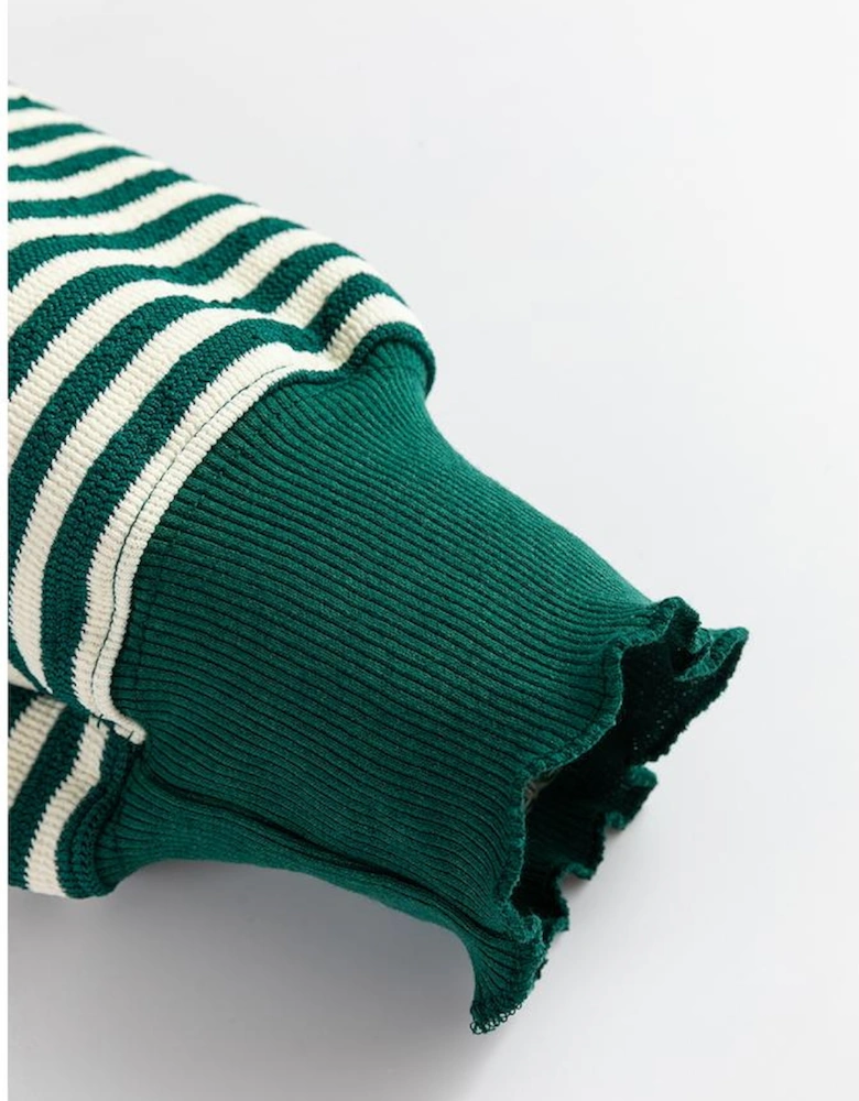 Green Stripe Loose Drop Shoulder Long Sleeve Top