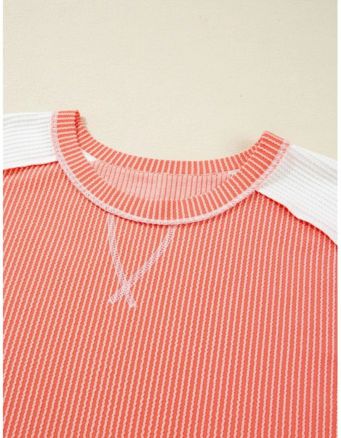 Carrot Twist Rib Colorblock Hi Low Plus Size Short Sleeve Top