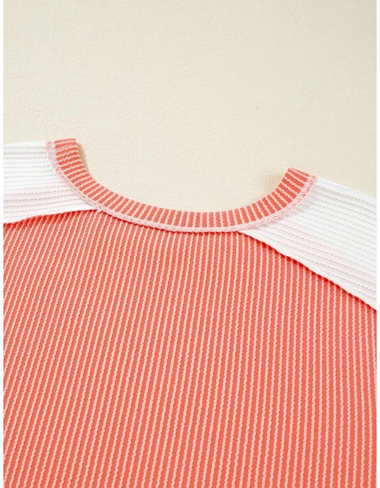 Carrot Twist Rib Colorblock Hi Low Plus Size Short Sleeve Top