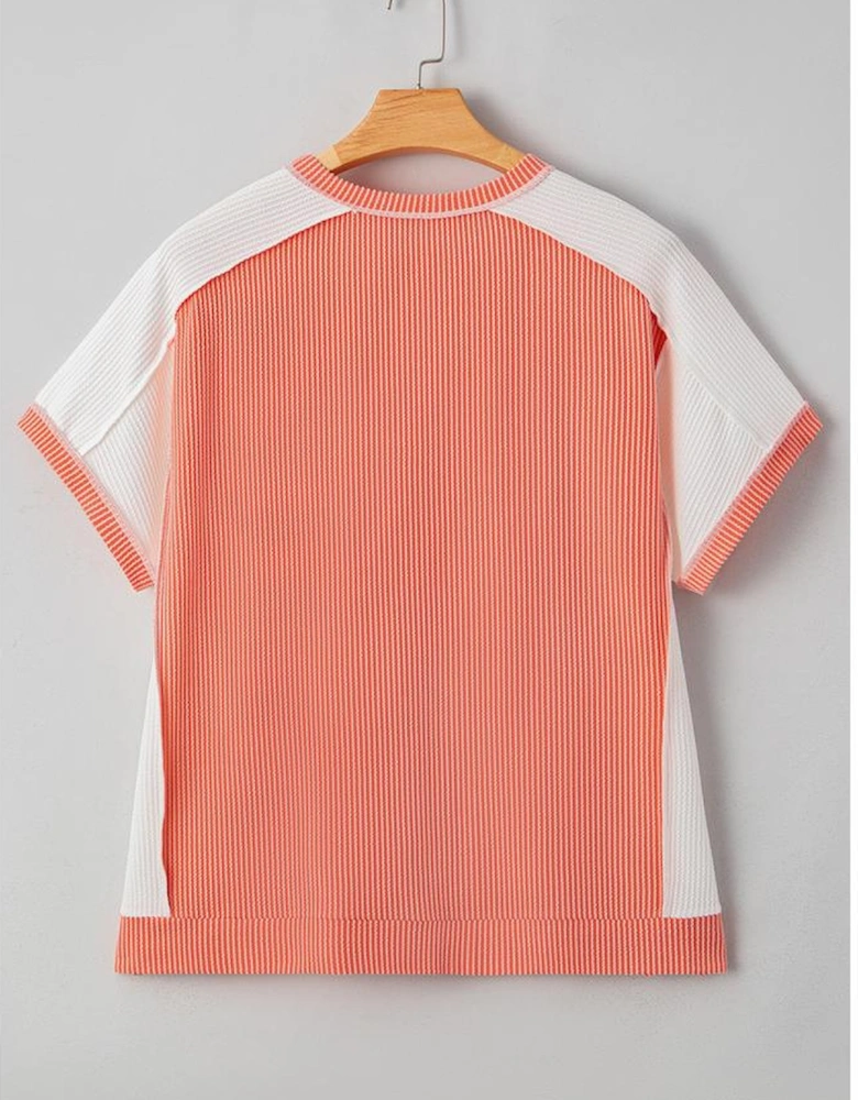 Carrot Twist Rib Colorblock Hi Low Plus Size Short Sleeve Top