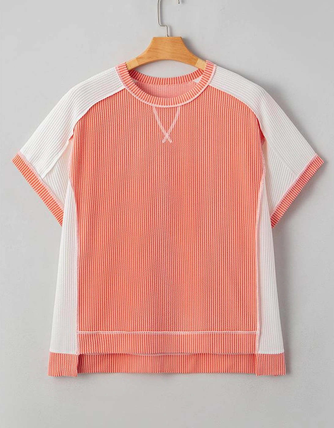 Carrot Twist Rib Colorblock Hi Low Plus Size Short Sleeve Top