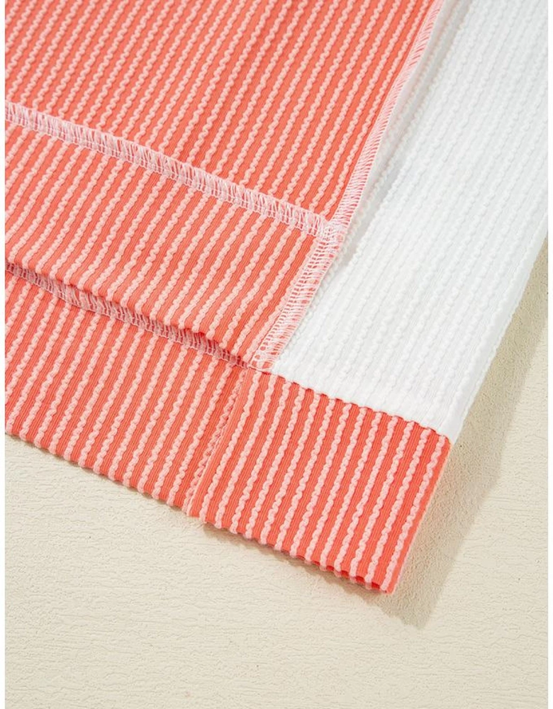 Carrot Twist Rib Colorblock Hi Low Plus Size Short Sleeve Top