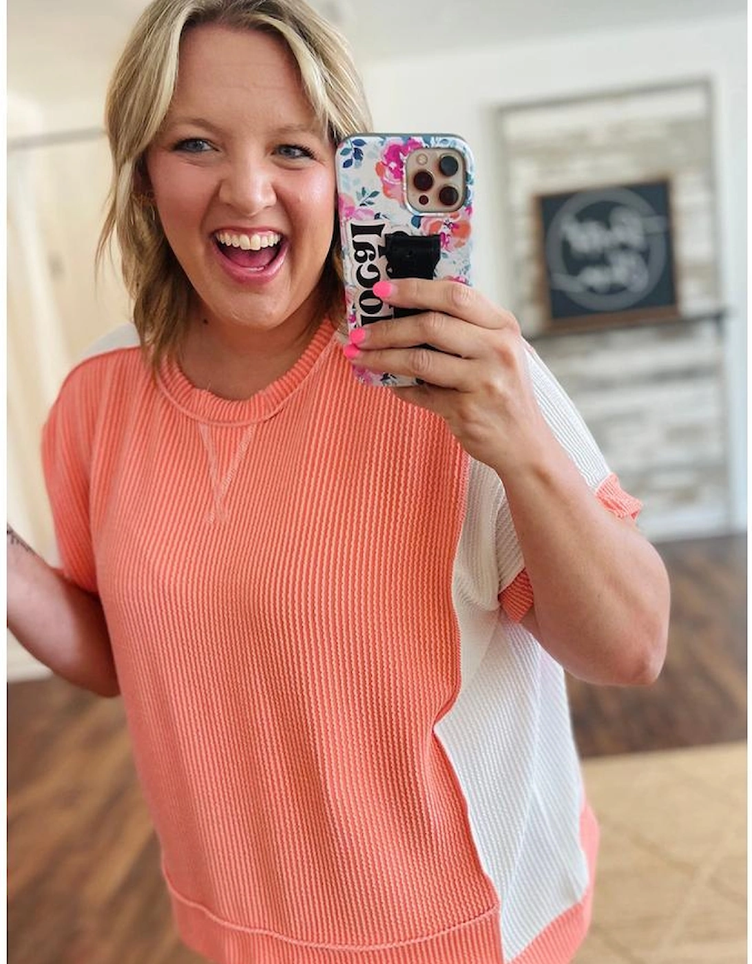 Carrot Twist Rib Colorblock Hi Low Plus Size Short Sleeve Top