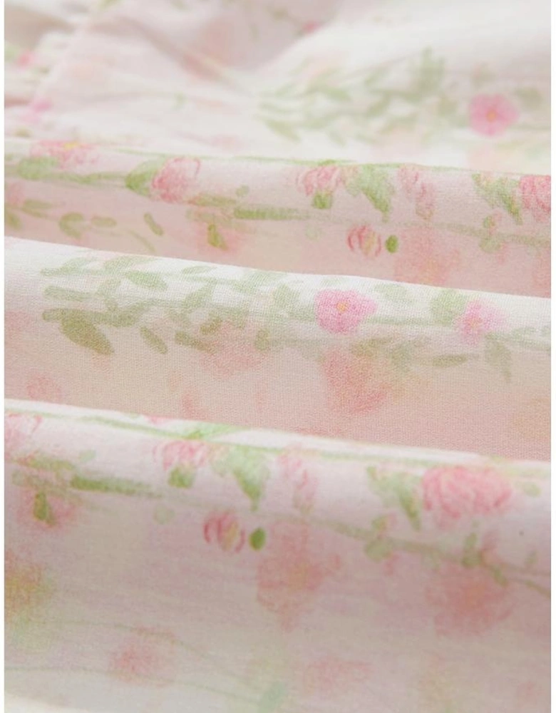 Pink Floral Puff Sleeve Square Neck Knotted Open Back Ruffled Mini Dress