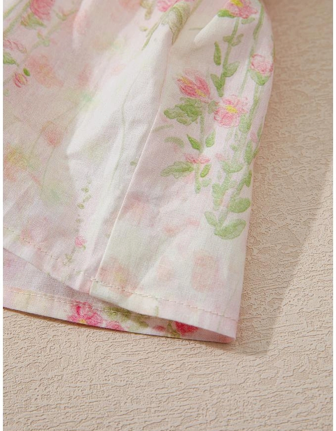 Pink Floral Puff Sleeve Square Neck Knotted Open Back Ruffled Mini Dress