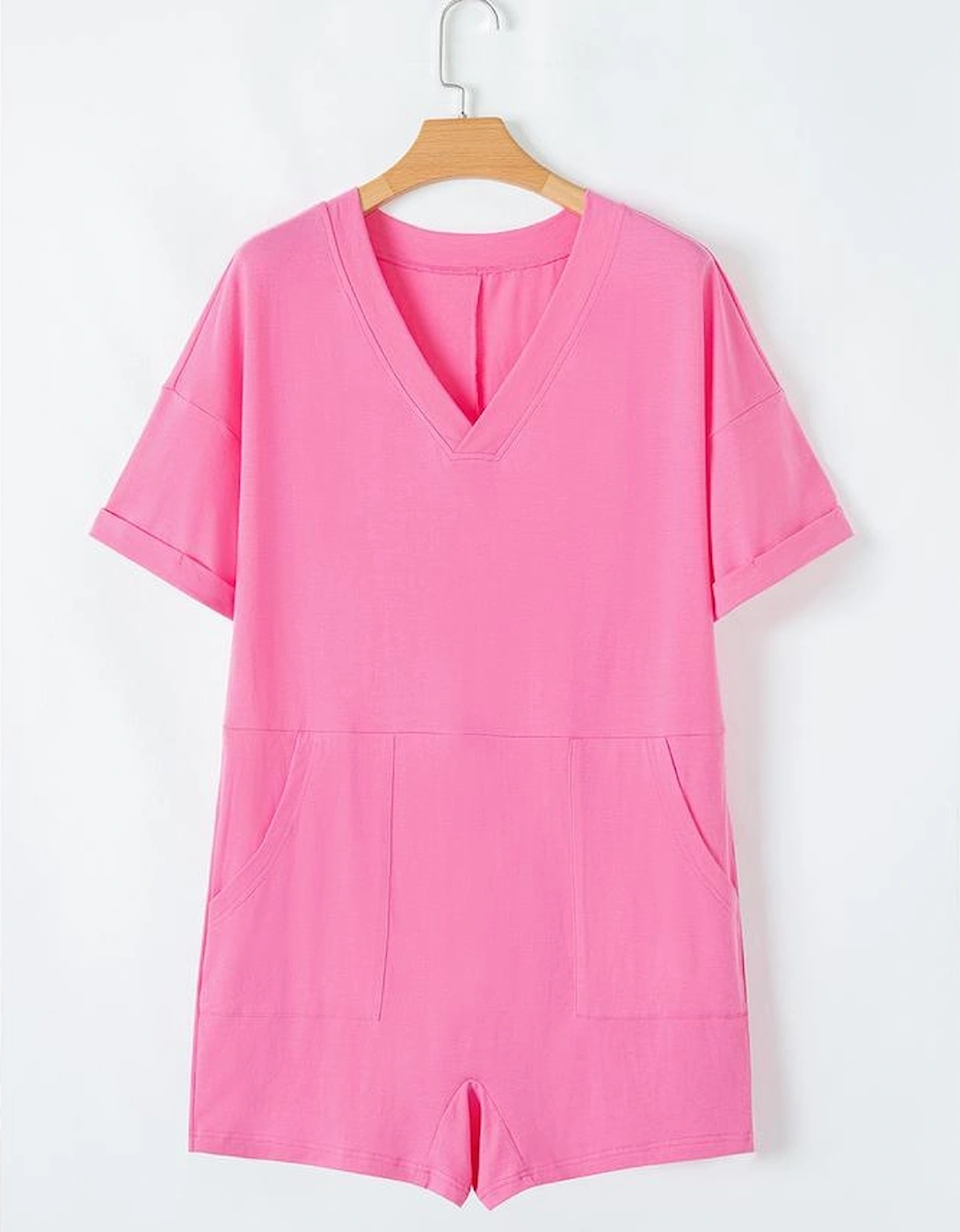 Bonbon Loose Half Sleeve V Neck Knit Romper