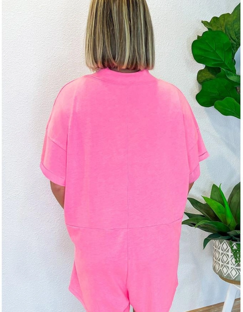 Bonbon Loose Half Sleeve V Neck Knit Romper