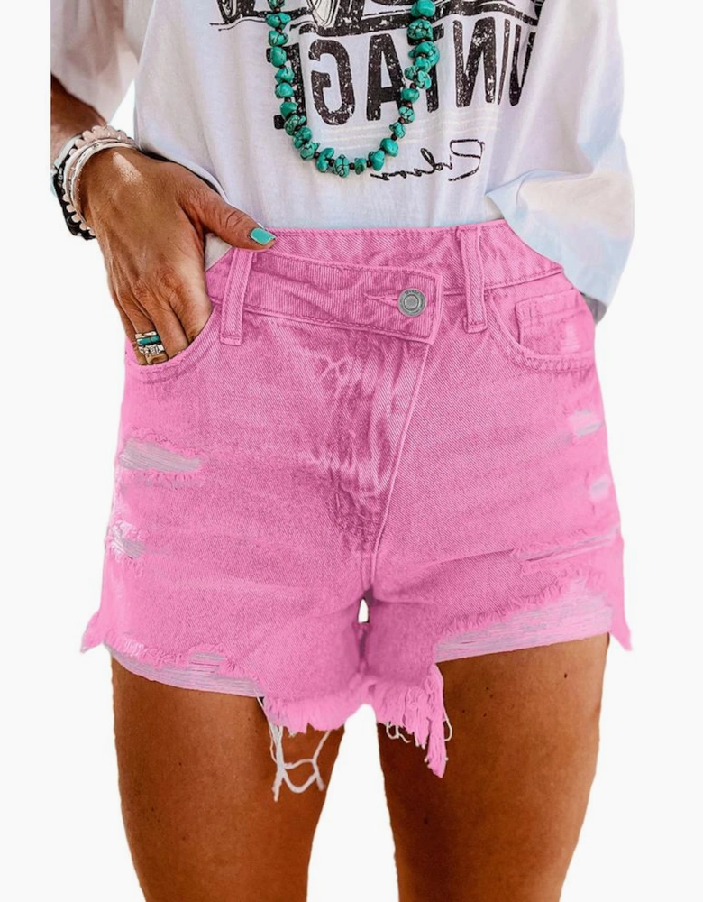 Pink High Rise Crossover Waist Denim Shorts