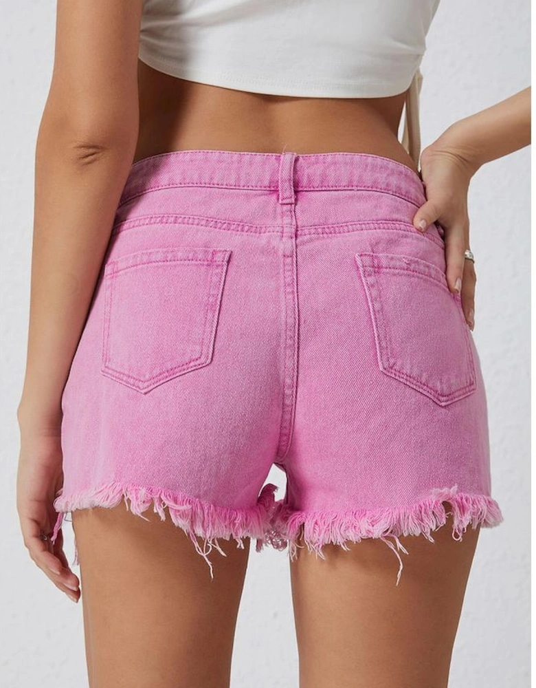 Pink High Rise Crossover Waist Denim Shorts