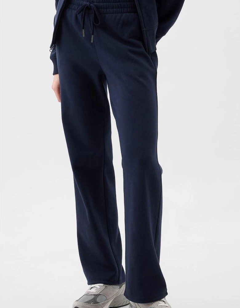 Navy Blue Solid Color Fleece Lined Drawstring Waist Casual Pants