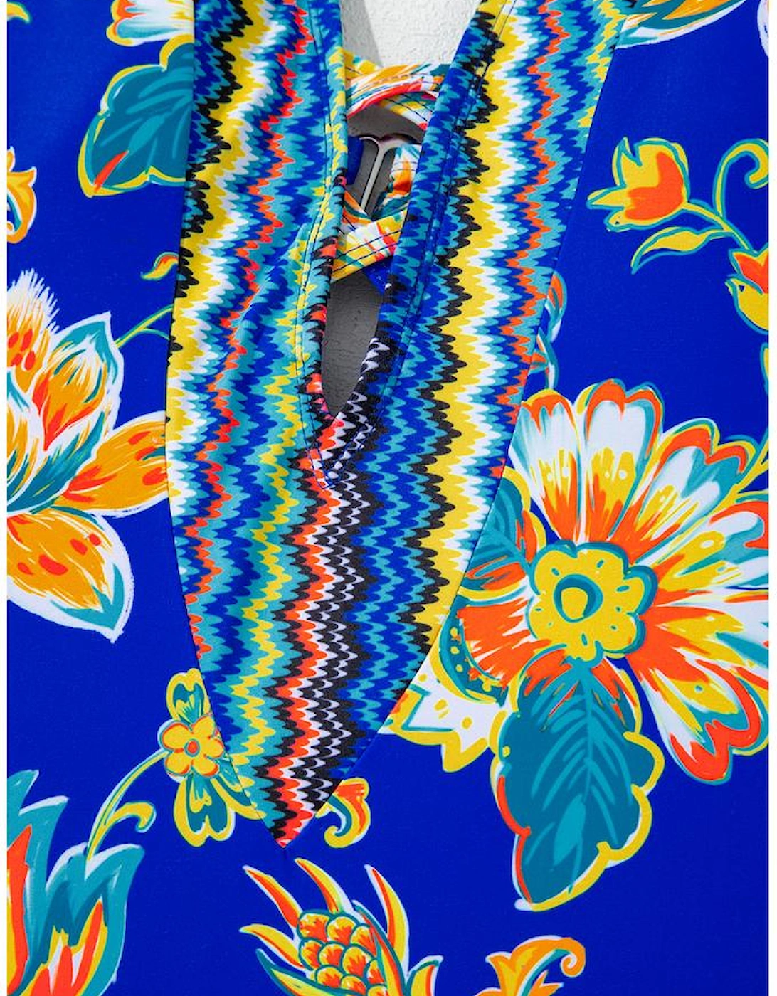 Blue Floral Plunging Slim & Sculpt One-Piece Crisscross Backless One Piece Swimsuit