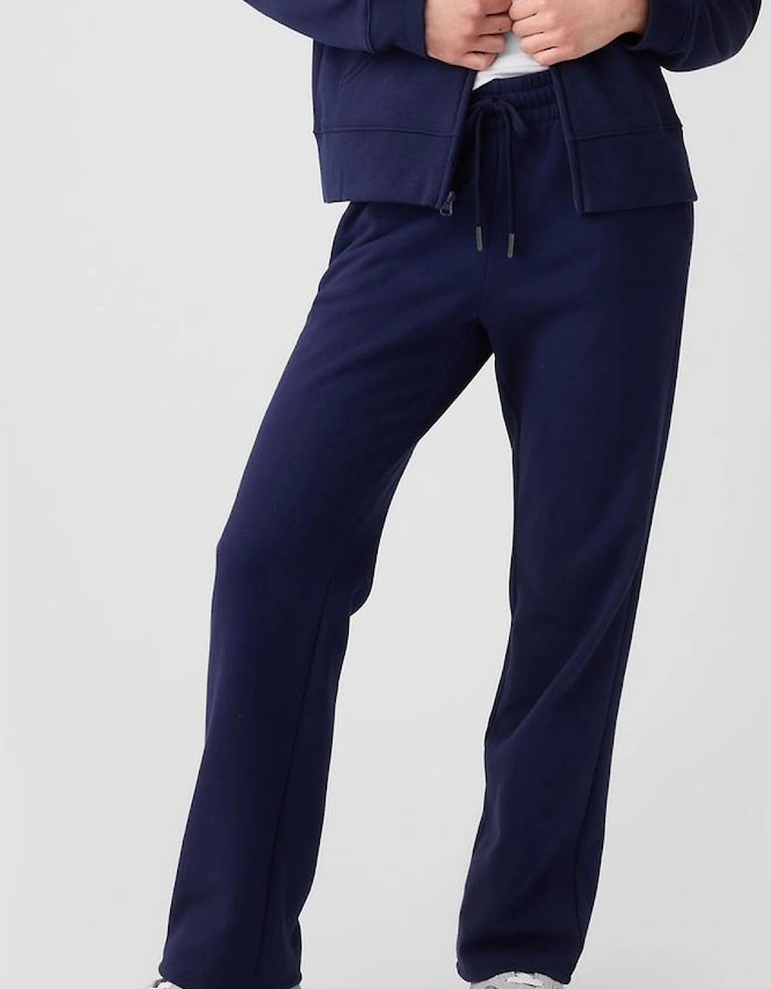 Navy Blue Solid Color Fleece Lined Drawstring Waist Casual Pants
