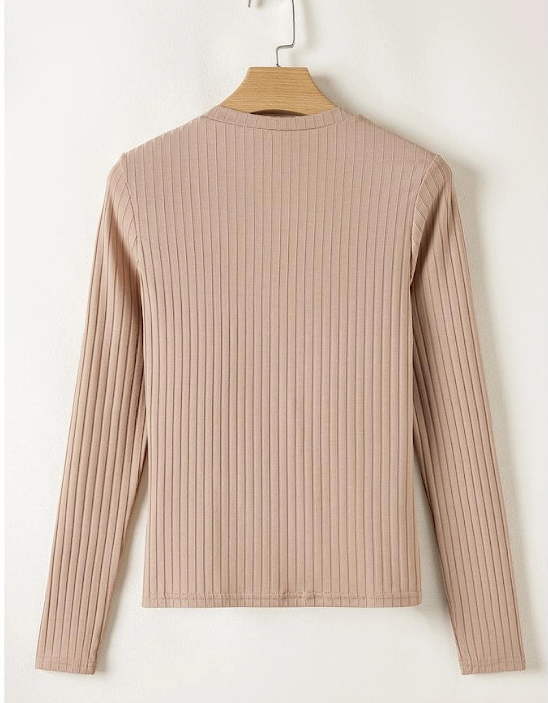 Straw Yellow Ribbed Knit V Neck Long Sleeve Slim Fit Top