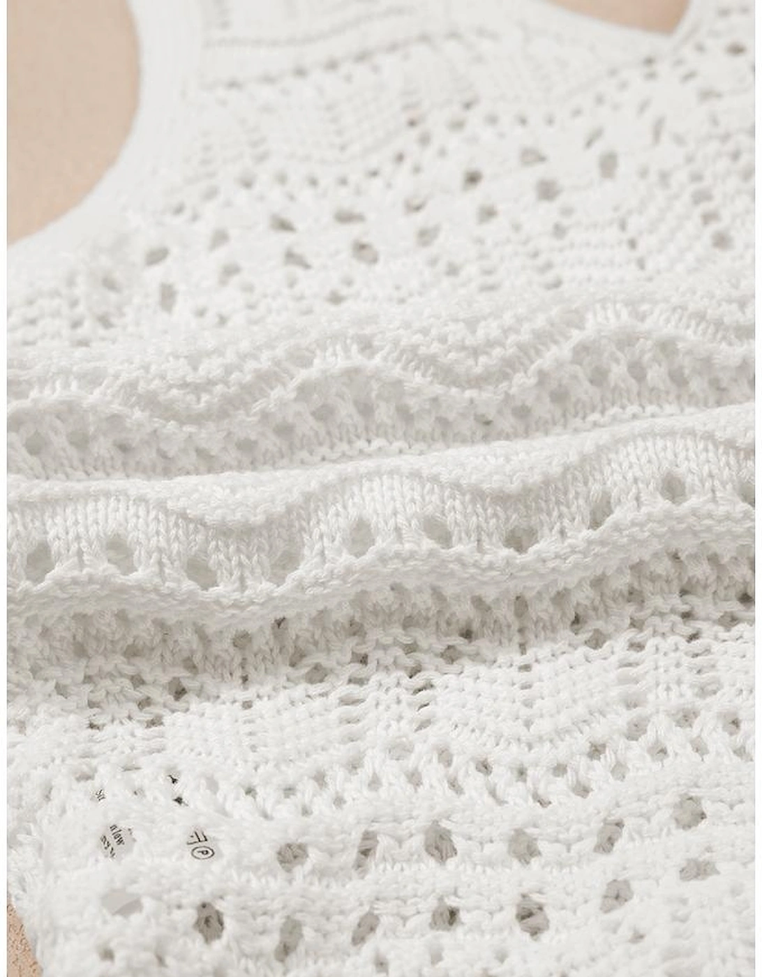 Beige Trendy Hollowed Knit V Neck Drawstring Sweater Vest