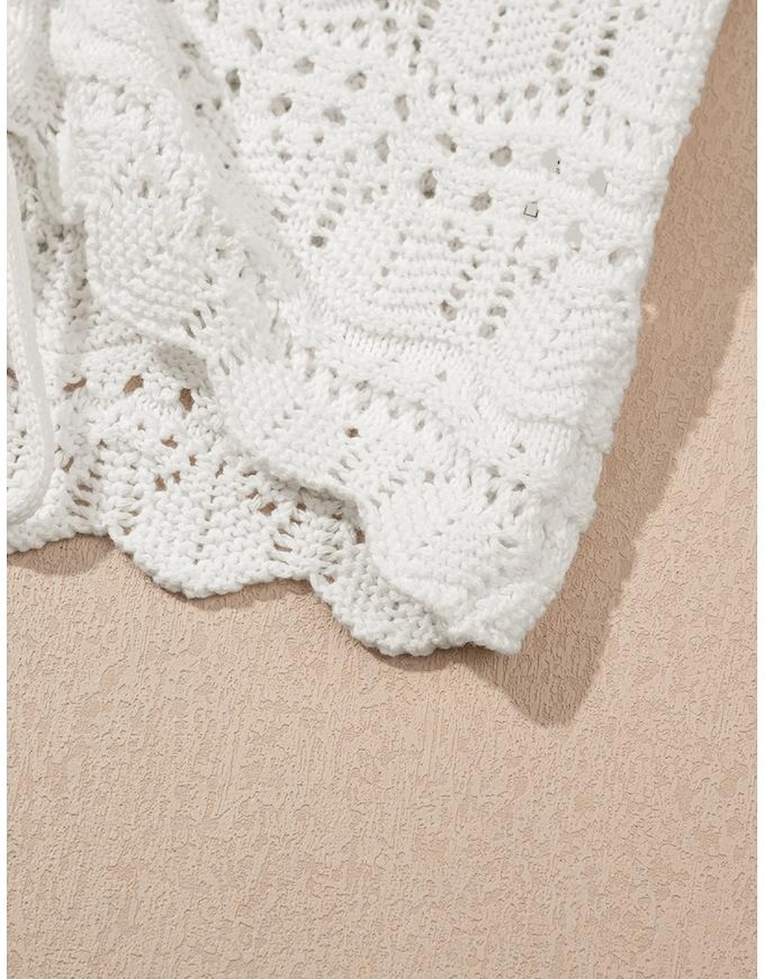 Beige Trendy Hollowed Knit V Neck Drawstring Sweater Vest