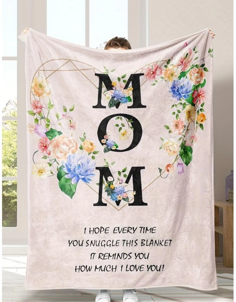 White MOM Floral Print Flannel Blanket 130*150cm