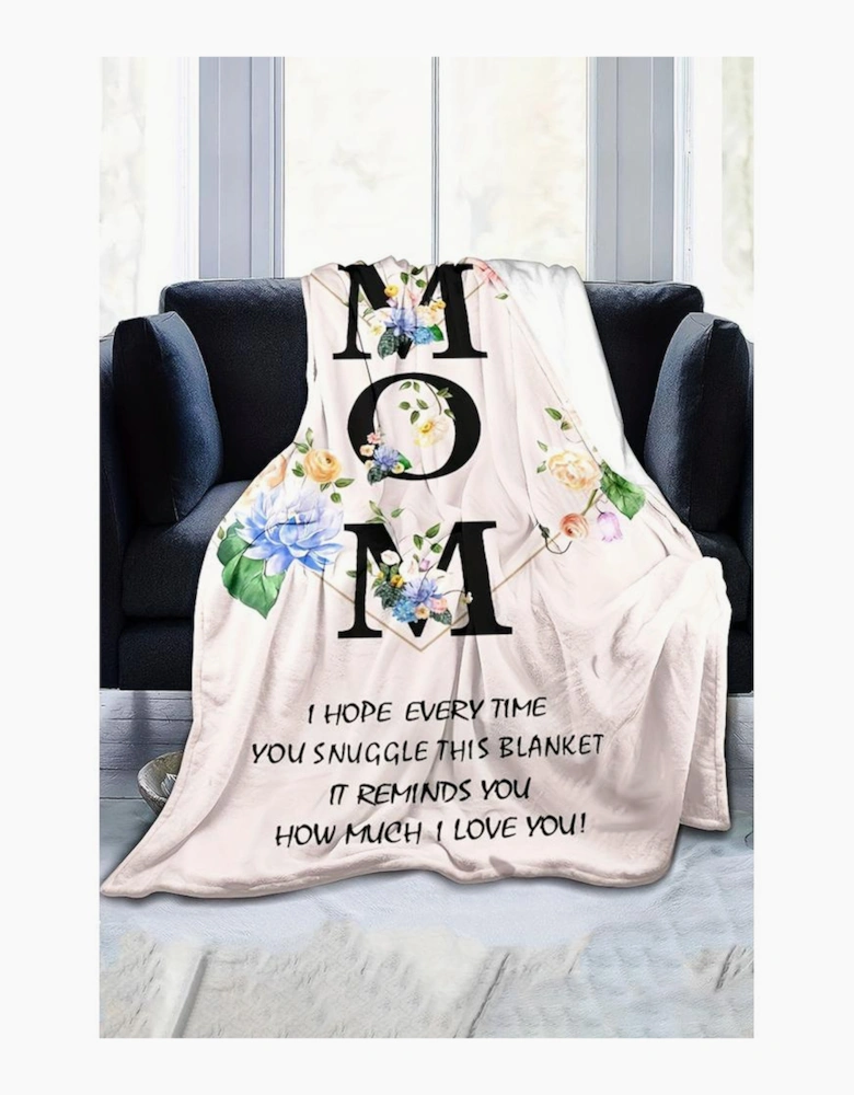 White MOM Floral Print Flannel Blanket 130*150cm