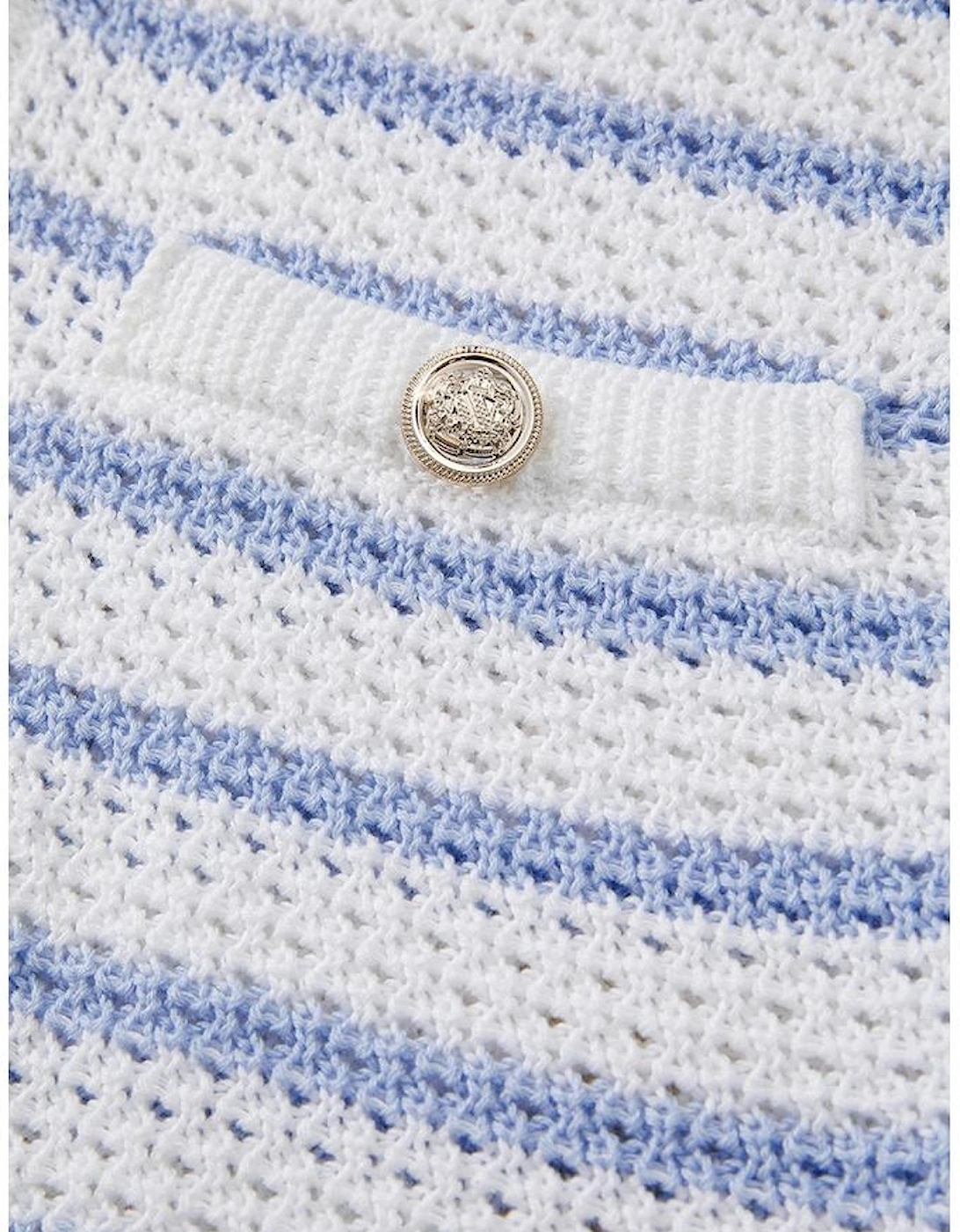 Sky Blue Stripe V Neck Gold Buttons Elegant Sweater Vest