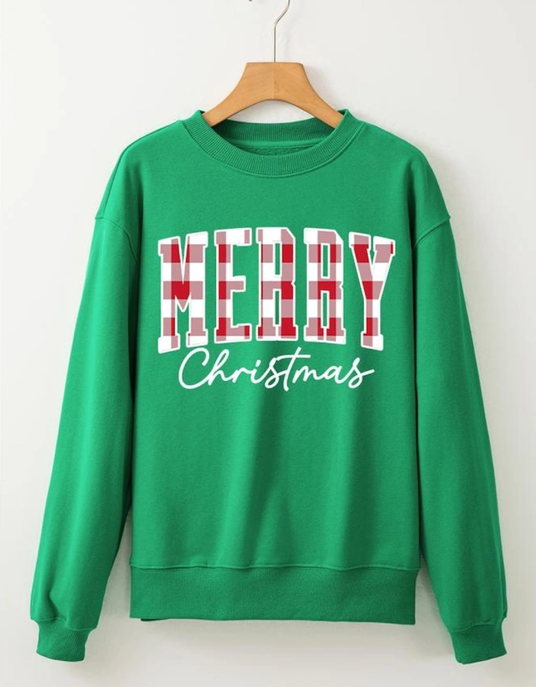 Dark Green Merry Christmas Heat Transfer Graphic Sweatshirt