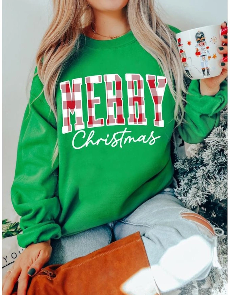 Dark Green Merry Christmas Heat Transfer Graphic Sweatshirt