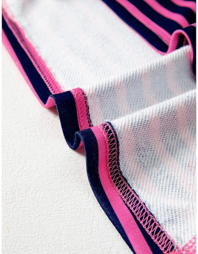 Pink Stripe Color Block V Neck Loose Fit Long Sleeve Top