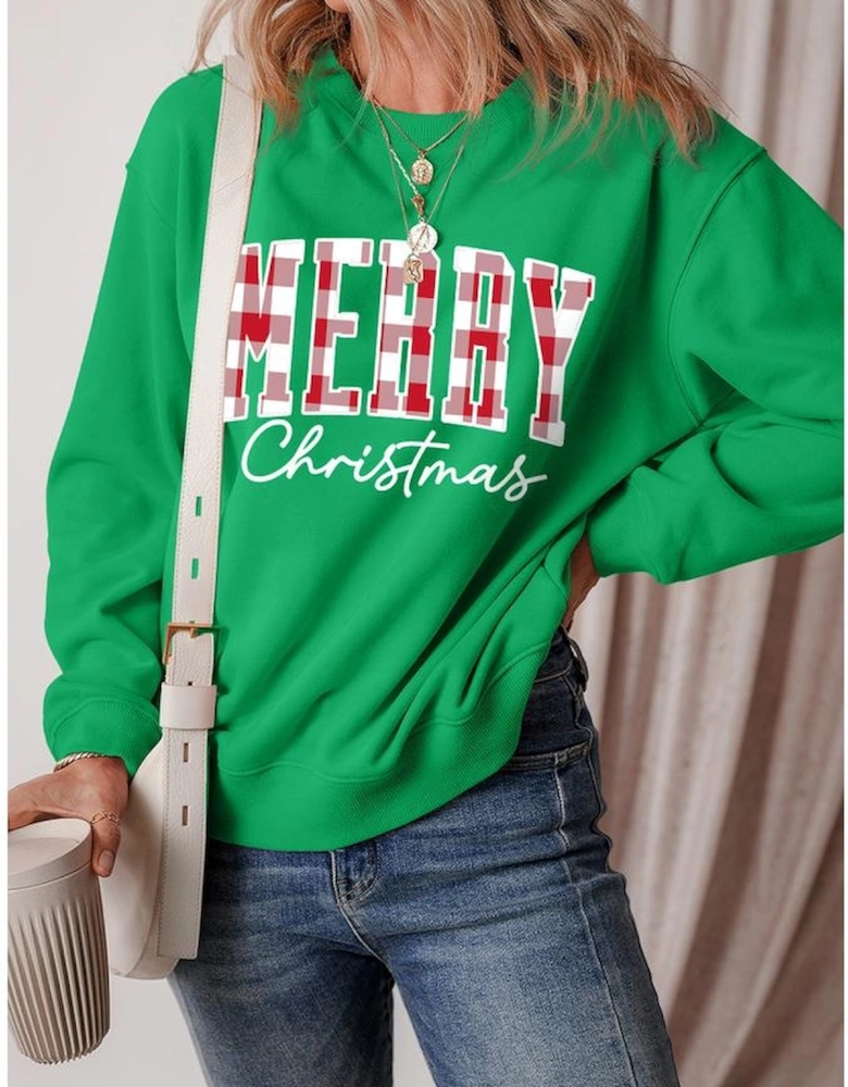 Dark Green Merry Christmas Heat Transfer Graphic Sweatshirt