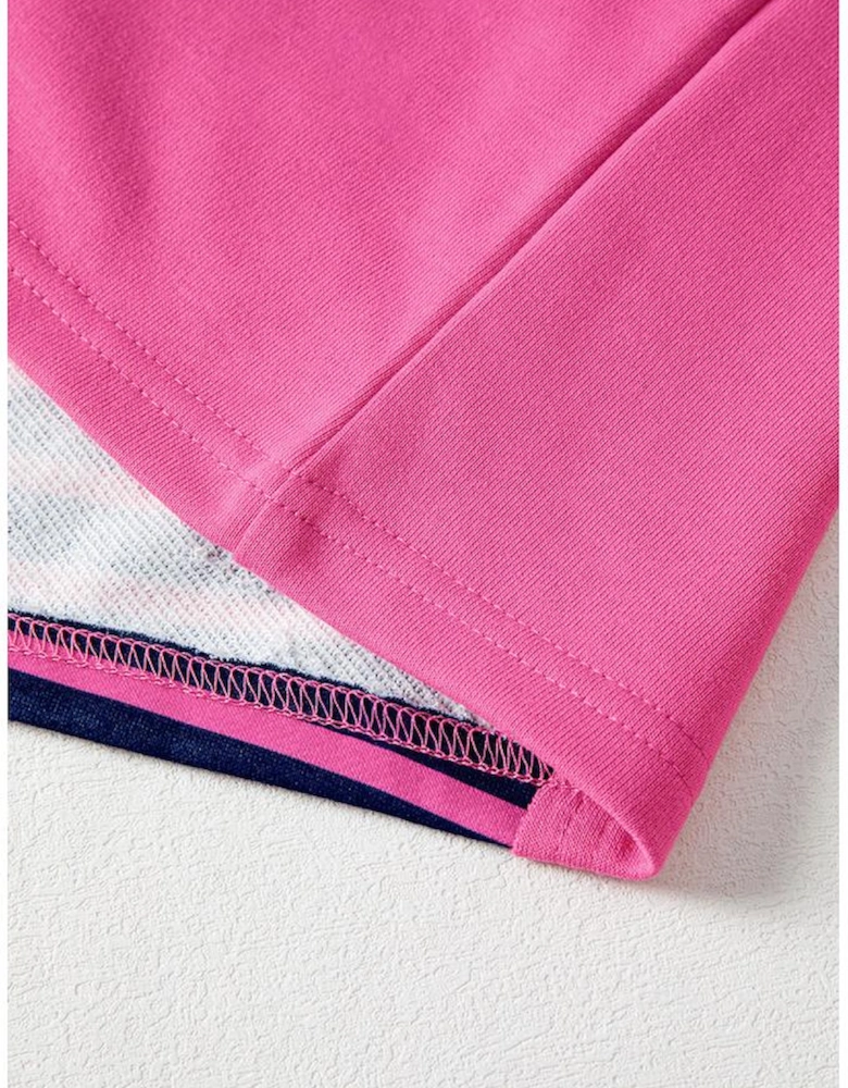 Pink Stripe Color Block V Neck Loose Fit Long Sleeve Top