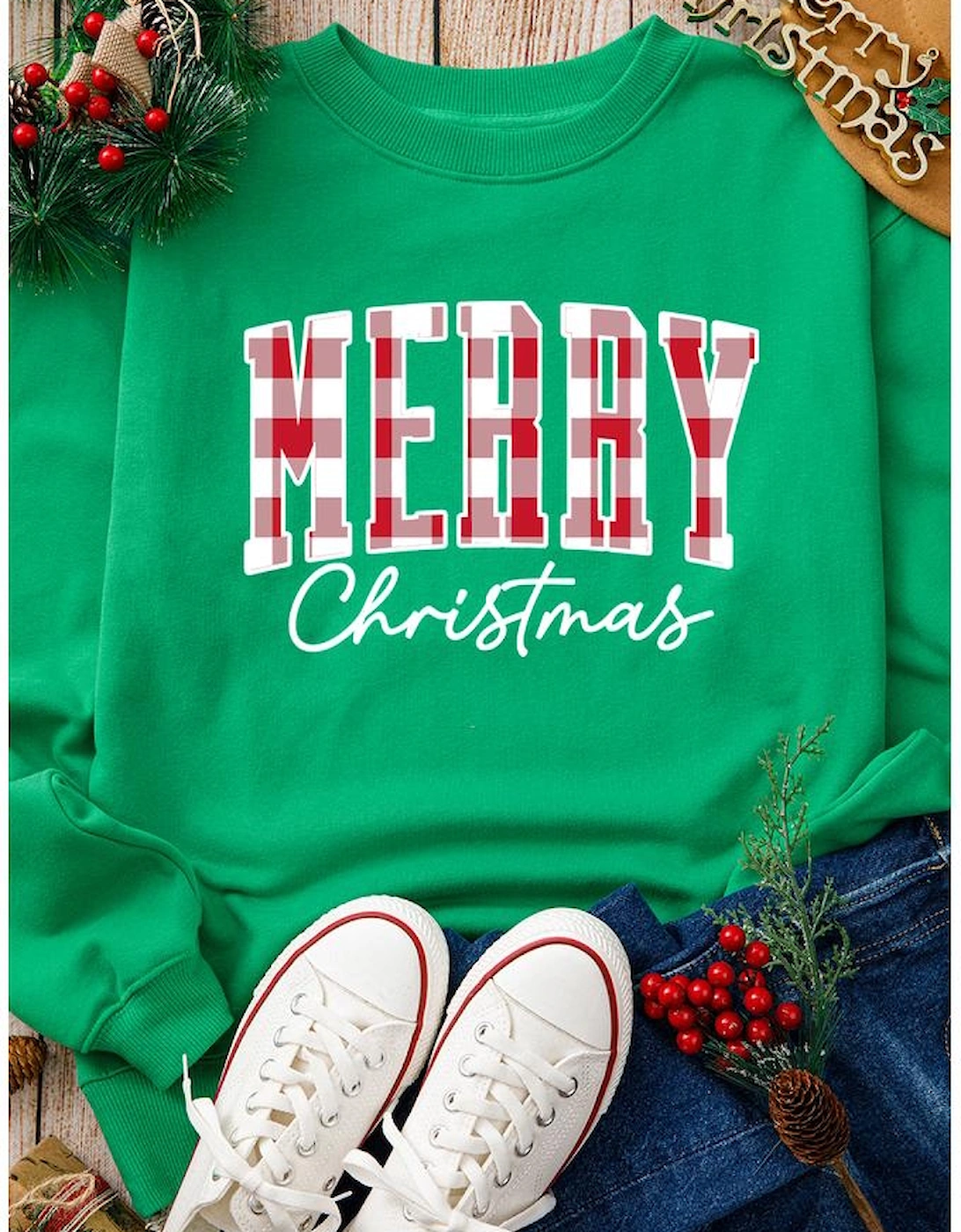 Dark Green Merry Christmas Heat Transfer Graphic Sweatshirt