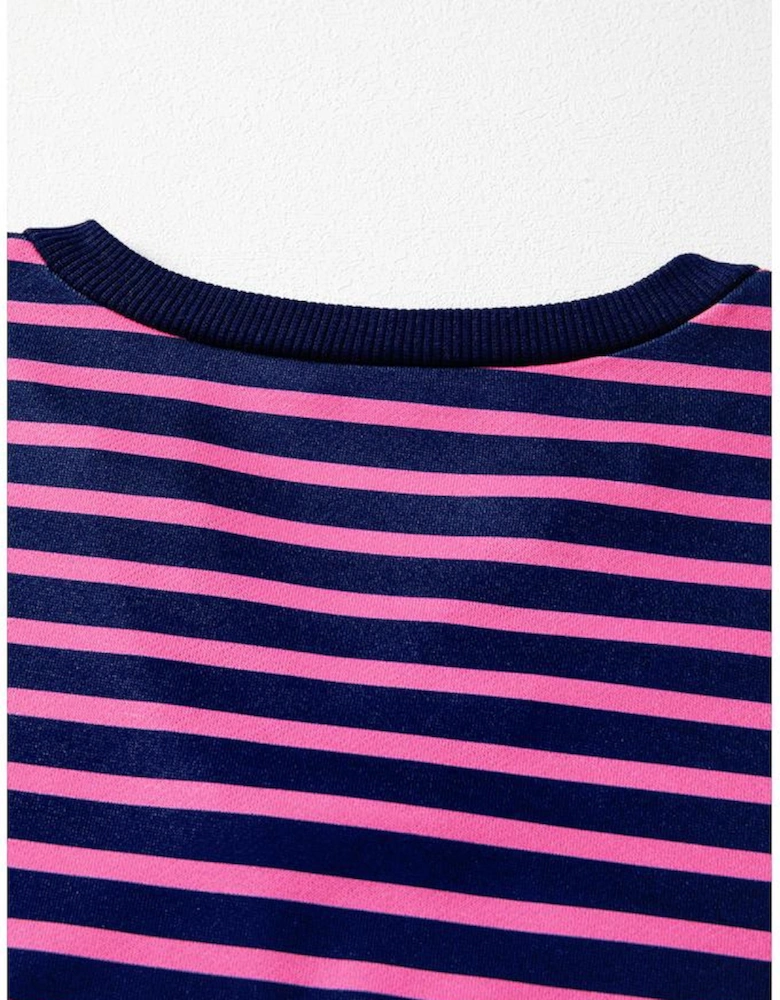 Pink Stripe Color Block V Neck Loose Fit Long Sleeve Top