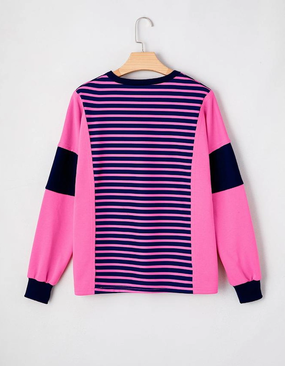 Pink Stripe Color Block V Neck Loose Fit Long Sleeve Top