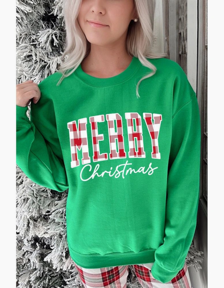 Dark Green Merry Christmas Heat Transfer Graphic Sweatshirt