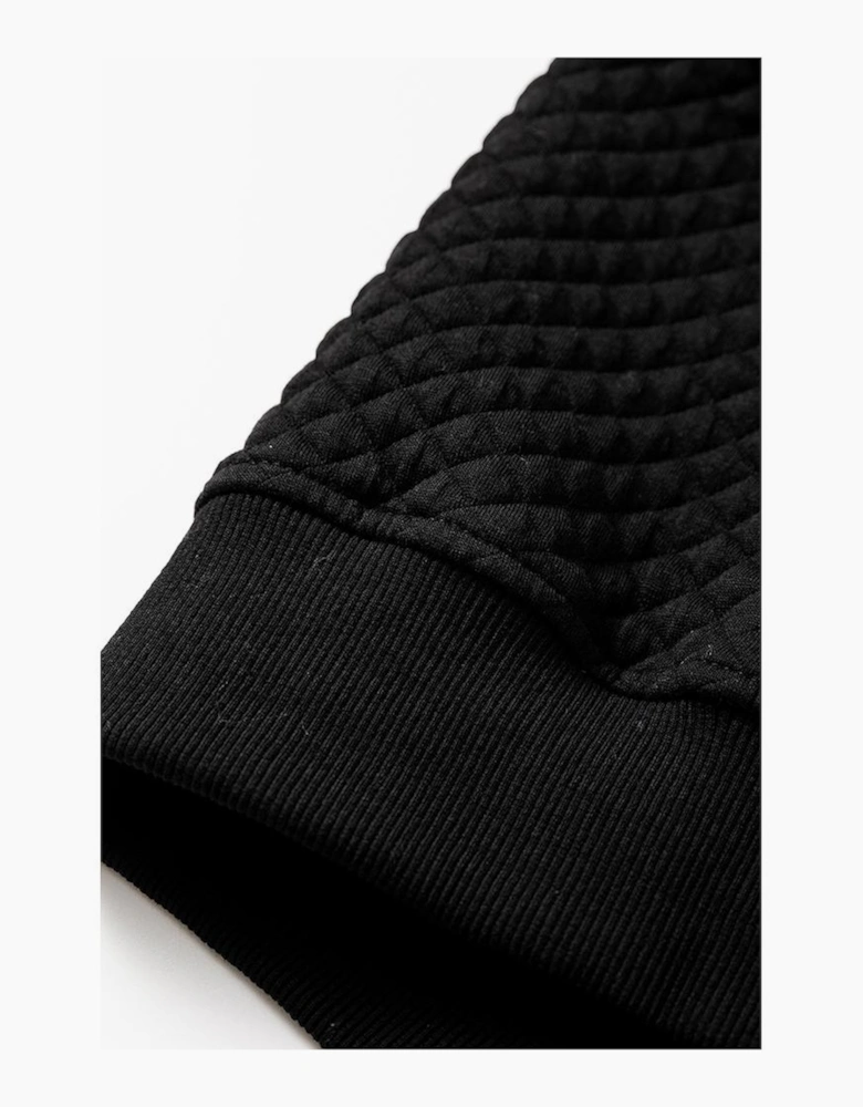 Black Quilted Side Pockets Zipper Hooded Jacket