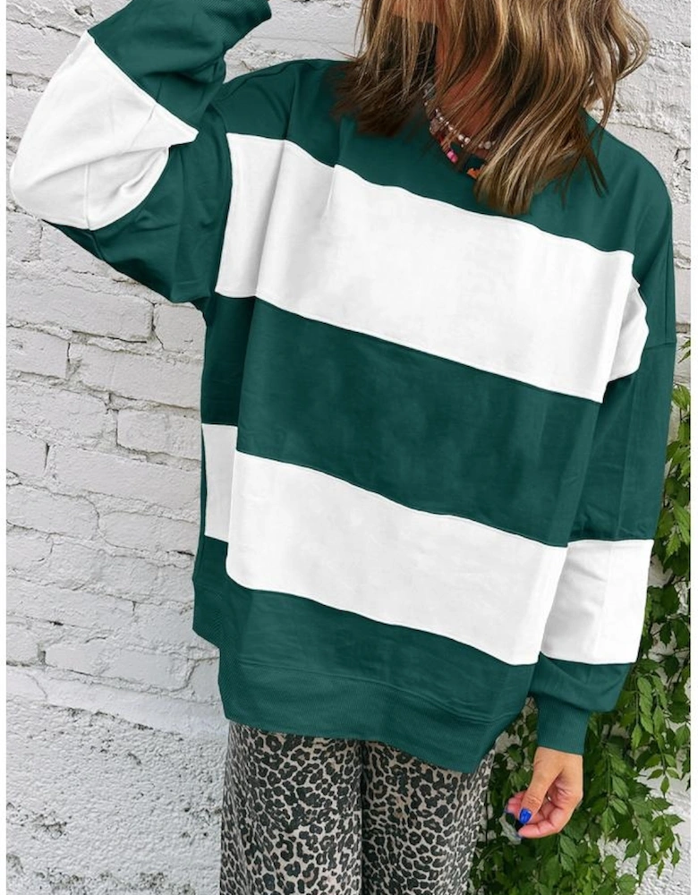 Evergreen Colorblock Drop Shoulder Baggy Sweatshirt